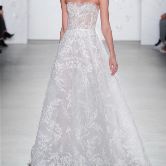 Mira Zwillinger Bridal Gown Corset Floral Detail with Sequin Tule Bow Size 4 - Picture 1 of 16